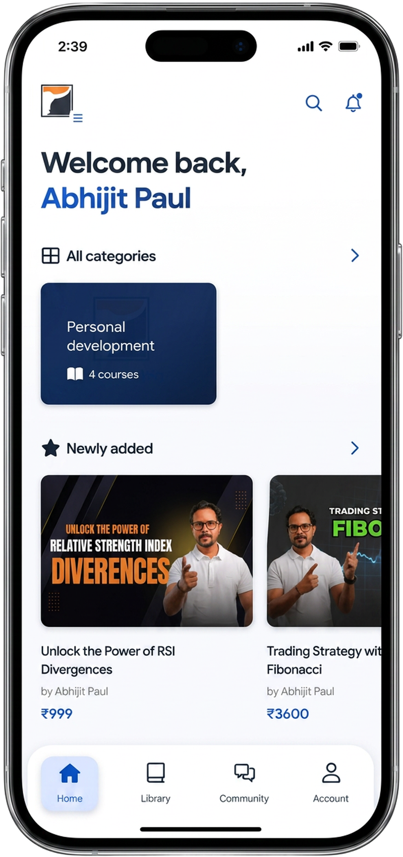 Nexxt app course library screen on an iPhone